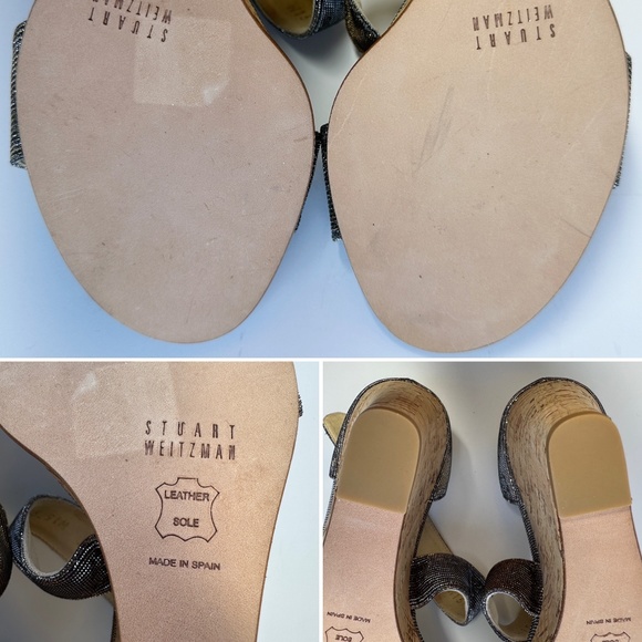 Stuart Weitzman Lineone Pyrite Nocturn Wedge Sandal Dark Silver Glitter Sparkle - Picture 14 of 16